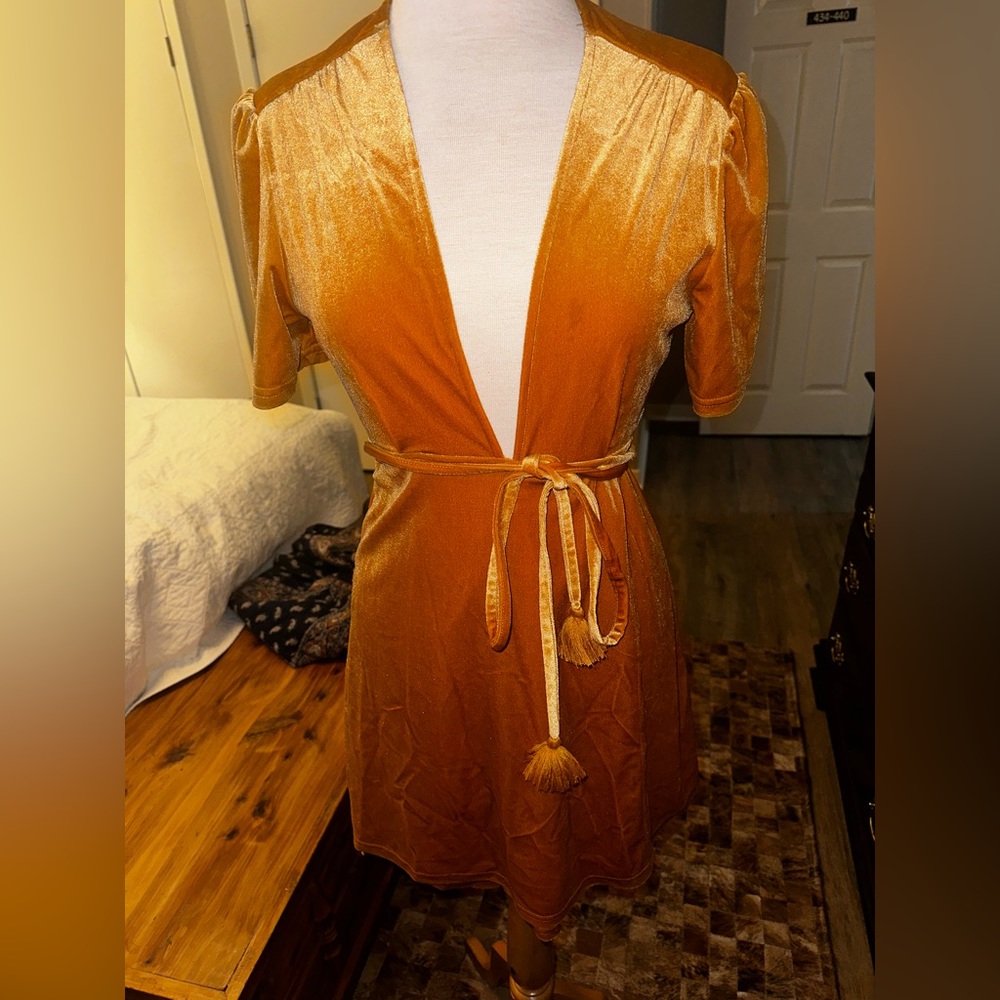 Mustard velvet wrap dress